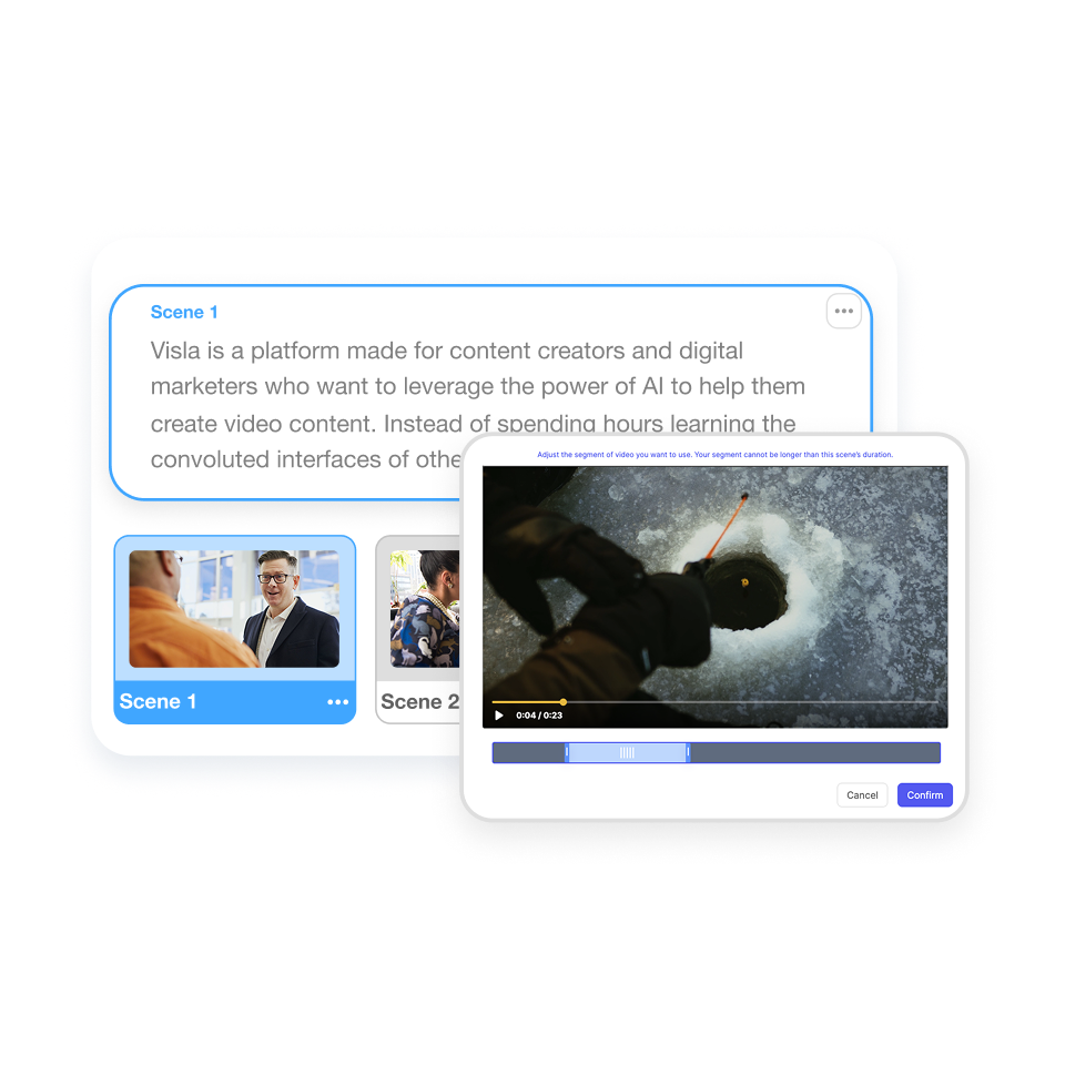 Use scene-based editing tools to fine-tune your breaking news video with Visla